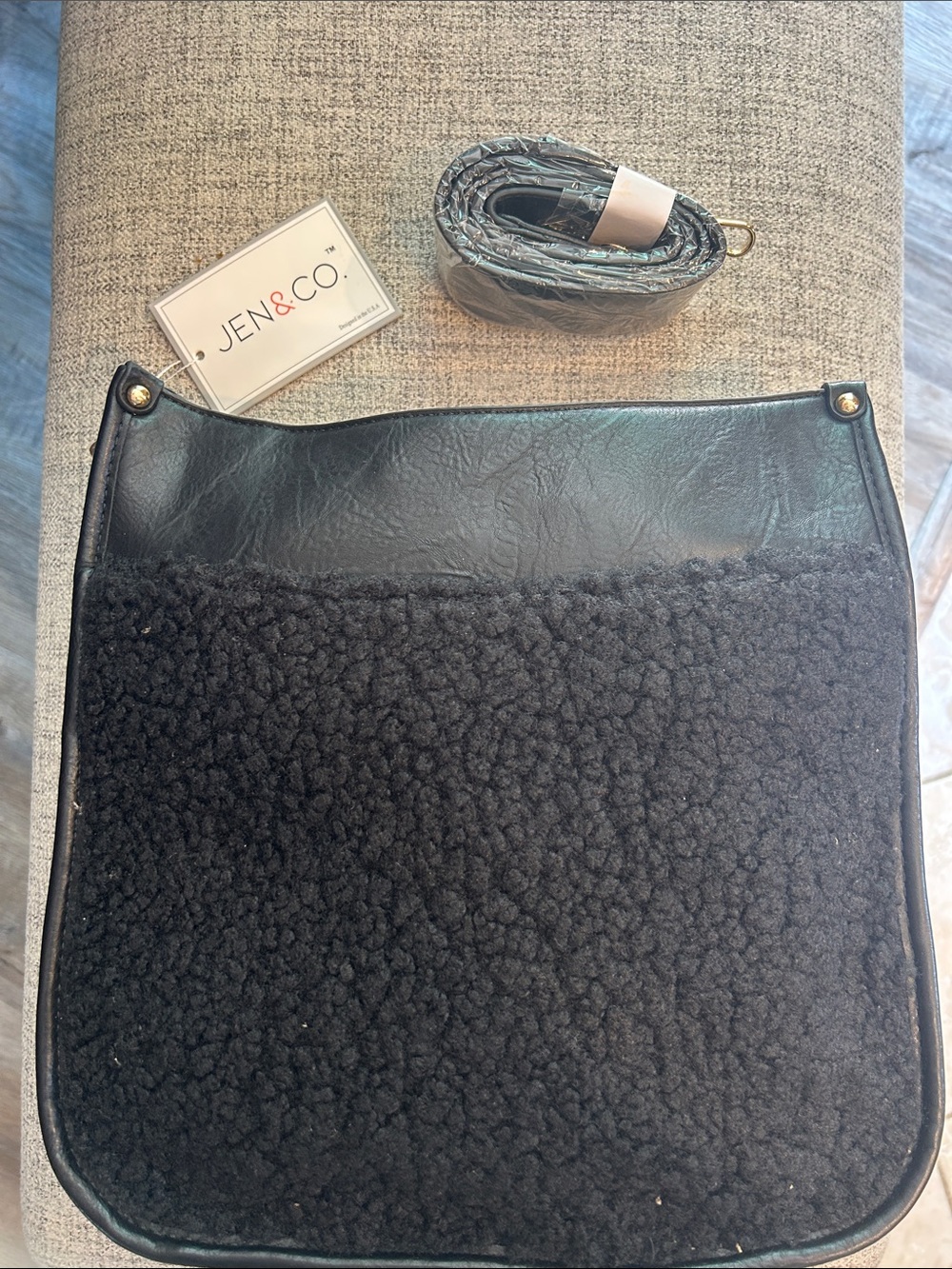 JEN & CO. Black Sherpa Crossbody Bag with Removable Strap